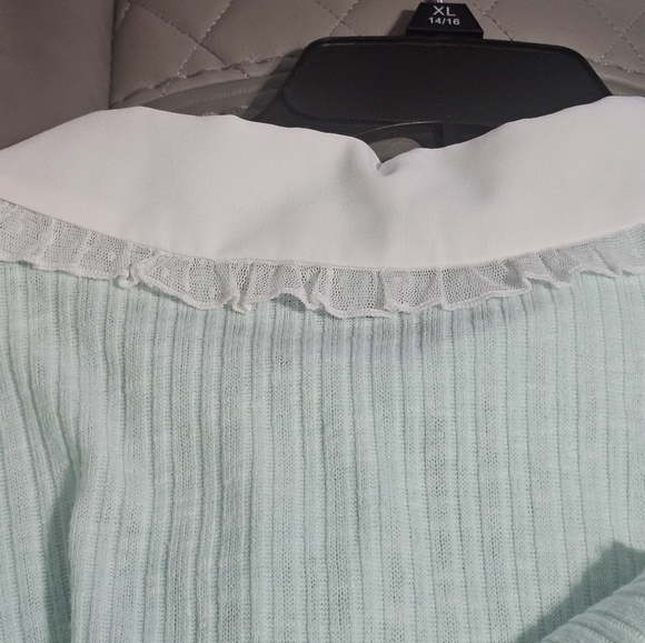 Lily Star Girl Mint&White  Tee With Baby Collar Size M New With Tag - Picture 5 of 11